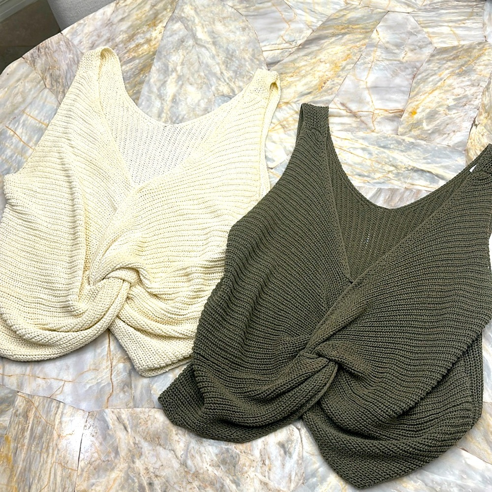 Women's Cream and Olive Knit Tops